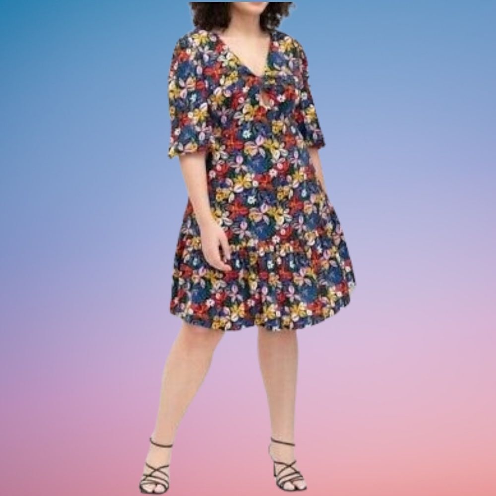 ELOQUII Knot Front Floral Flounce Dress 16